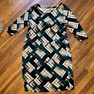 Geometric Patterned Dress - Black, Green, Cream